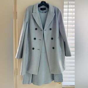 Ann Taylor Double-Breasted Light Blue Pea Coat with Dress
